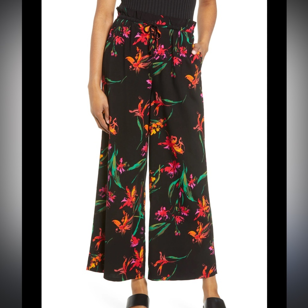 BP Nordstrom Black Floral Wide Leg Pants Size S